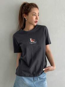 DAZY Áo thun nữ Hoạt hình Slogan Giải trí - Màu xám đen - Xem 6