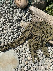 DAZY Áo nữ Bất đối xứng Xù nhỏ cắt Hoa Tất cả trên in Gợi cảm - Màu xanh Ô liu - Xem 7