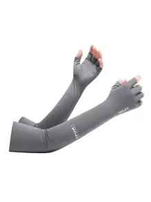 1雙防紫外線防曬霜半指手套帶袖子 - 灰色 - 查看 1