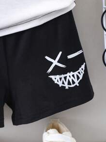 SHEIN Bộ trang phục dạo phố thông thường màu đen trắng cho bé trai với cổ tròn và tay áo thông thường cho mùa hè - Đen và trắng - Xem 4