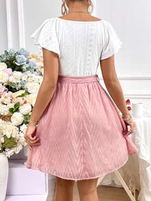 SHEIN Bộ đồ hai mảnh Bà bầu Thắt lưng Nút Nhẫn Tranh thêu Khối Màu Giải trí - Nhiều màu - Xem 2