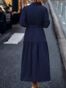 EMERY ROSE 灯笼袖荷叶边下摆系带衬衫裙长款女装