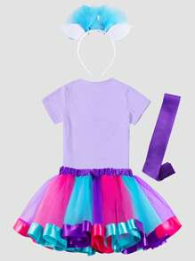 Trang phục tiệc cho bé gái Nơ Bướm Tương phản Mesh Hoạt hình Lá thư - Nhiều màu - Xem 2