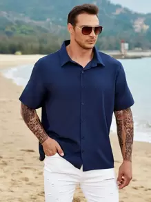 Manfinity Homme Hombres Camisa unicolor con botón