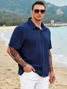 Manfinity Homme Hombres Camisa unicolor con botón