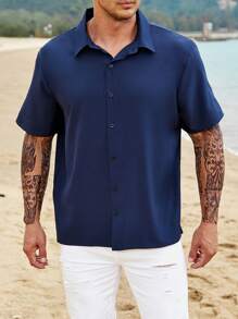 Manfinity Homme Hombres Camisa unicolor con botón