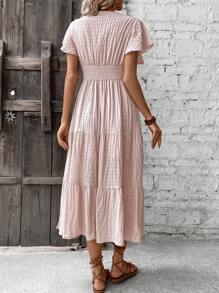 Breezaya Vestido de cuello cruzado de cintura fruncido bajo con fruncido - Albaricoque - Ver 2