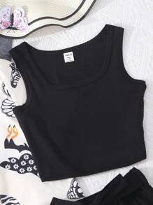 SHEIN Teen Girls Crop Tank Top & Shorts & Animal Print Blouse - Multicolor - View 3