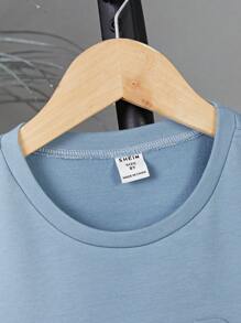 SHEIN Bộ hai mảnh Trai Túi Đắp vá Lá thư Giải trí - Màu xanh nhạt - Xem 3