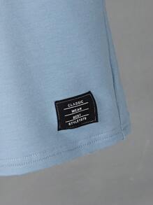 SHEIN Bộ hai mảnh Trai Túi Đắp vá Lá thư Giải trí - Màu xanh nhạt - Xem 4