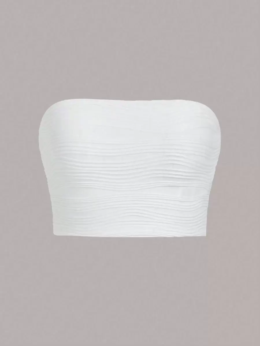 SHEIN EZwear Top tubo corto de punto liso de verano - Blanco - Ver 1