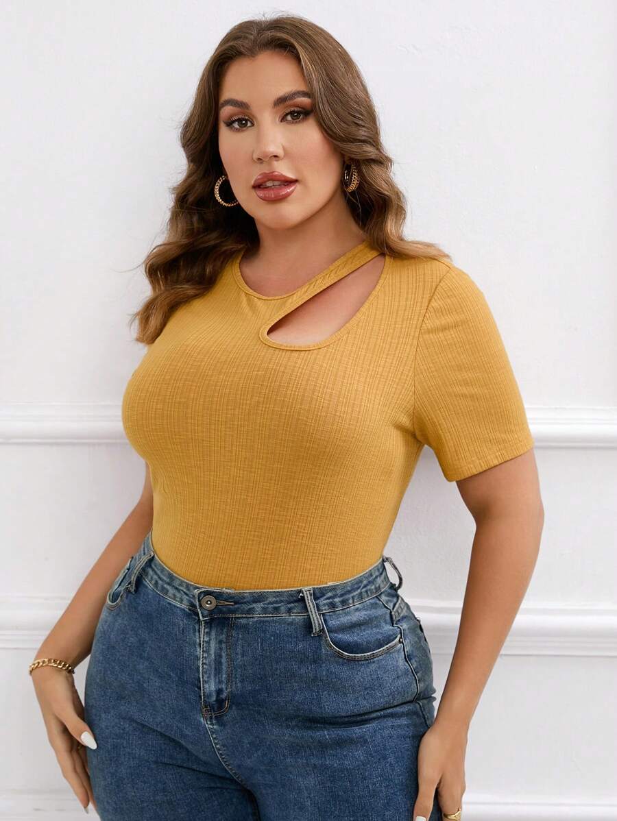 SHEIN Clasi Plus Cut Out Ribbed Knit Tee | SHEIN USA