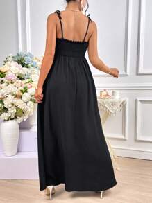 SHEIN Váy Bà bầu Thắt nút Tách cao Dải chun màu trơn Giải trí - màu đen - Xem 2