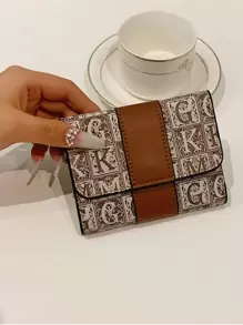 Letter Pattern Tri-Fold Wallet Women For Women Wallet Purse Wallet Small Wallet - Multicolor - View 1