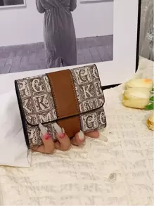 Letter Pattern Tri-Fold Wallet Women For Women Wallet Purse Wallet Small Wallet - Multicolor - View 3