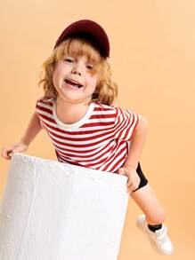 SHEIN Toddler Boys Striped Print Tee - Red - View 5