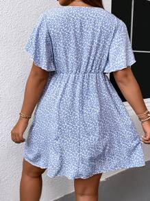 SHEIN LUNE Đầm Plus Size Trọn gói Họa tiết hoa Boho - Xanh và trắng - Xem 2