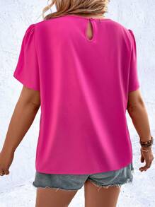 SHEIN Holidaya Blusa de cuello con abertura de ojo de manga farol - Rosa Fucsia - Ver 4