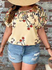 EMERY ROSE Plus Floral Print Batwing Sleeve Blouse - Apricot - View 5