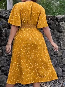 SHEIN Clasi Plus Polka Dot Print Butterfly Sleeve Dress For Summer - Yellow - View 2