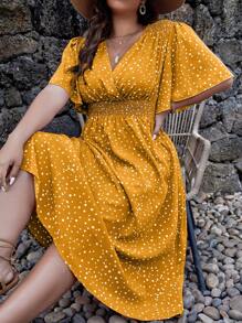 SHEIN Clasi Plus Polka Dot Print Butterfly Sleeve Dress For Summer - Yellow - View 3