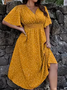 SHEIN Clasi Plus Polka Dot Print Butterfly Sleeve Dress For Summer - Yellow - View 5