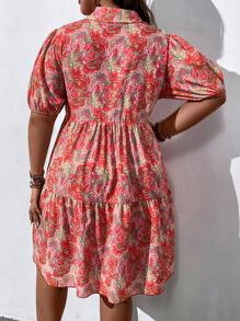 SHEIN Clasi 大碼印花泡泡袖荷葉邊連衣裙 - 彩色 - 查看 2