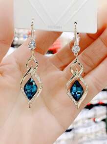 1對魅力四射鋅合金方晶鋯石裝飾懸垂耳環適合女士日常裝飾 - 彩色 - 查看 1