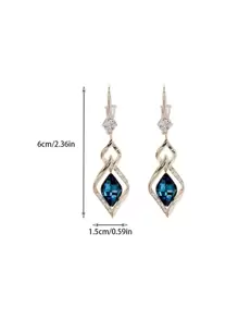 1對魅力四射鋅合金方晶鋯石裝飾懸垂耳環適合女士日常裝飾 - 彩色 - 查看 3