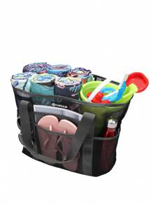 字母圖形沙灘包大容量書包適合畢業生、青少年女孩、新生、大二、初中和高中學生、大學和高中，非常適合戶外、旅行和返校 - 黑色 - 查看 4