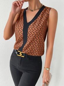 SHEIN Clasi Damskie Bluzki Geometryczny Nadruk po całości Casual