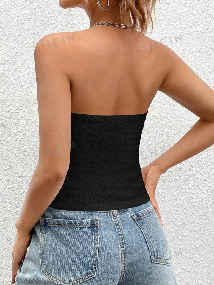 SHEIN EZwear Ruched Bust Frill Trim Tube Top | SHEIN EUQS