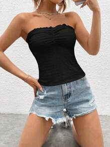 SHEIN EZwear Ruched Bust Frill Trim Tube Top
