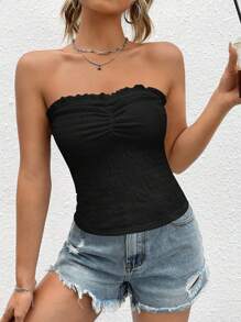 SHEIN EZwear Ruched Bust Frill Trim Tube Top