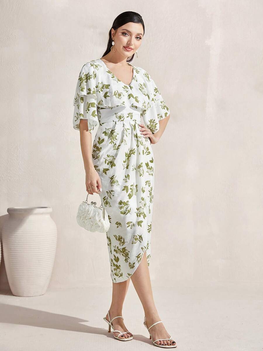 Modelyn Đầm Thắt lưng Xù Trọn gói Hoa Tất cả trên in Boho - màu xanh lá - Xem 1