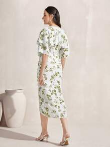 Modelyn Đầm Thắt lưng Xù Trọn gói Hoa Tất cả trên in Boho - màu xanh lá - Xem 2