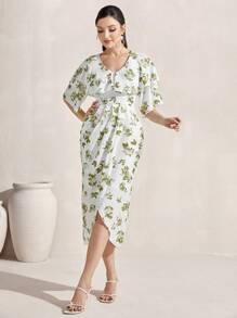 Modelyn Đầm Thắt lưng Xù Trọn gói Hoa Tất cả trên in Boho - màu xanh lá - Xem 3