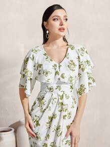 Modelyn Đầm Thắt lưng Xù Trọn gói Hoa Tất cả trên in Boho - màu xanh lá - Xem 4