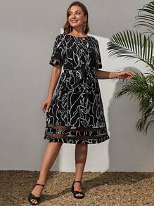 EMERY ROSE Vestido con cinturón con estampado de malla - Blanco y Negro - Ver 5