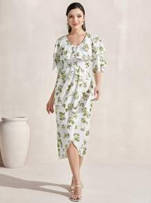 Modelyn Đầm Thắt lưng Xù Trọn gói Hoa Tất cả trên in Boho - màu xanh lá - Xem 5