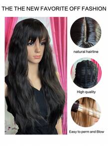 Tóc Giả Tổng Hợp Xoăn Dài Có Bangs - màu đen - Xem 3