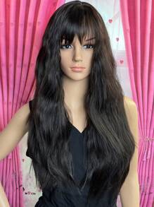 Tóc Giả Tổng Hợp Xoăn Dài Có Bangs - màu đen - Xem 4