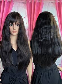 Tóc Giả Tổng Hợp Xoăn Dài Có Bangs - màu đen - Xem 6