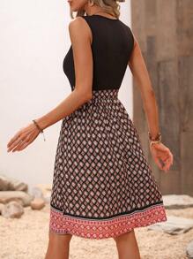 SHEIN VCAY Geo Print Belted Dress - Multicolor - View 2