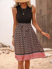 SHEIN VCAY Geo Print Belted Dress - Multicolor - View 4