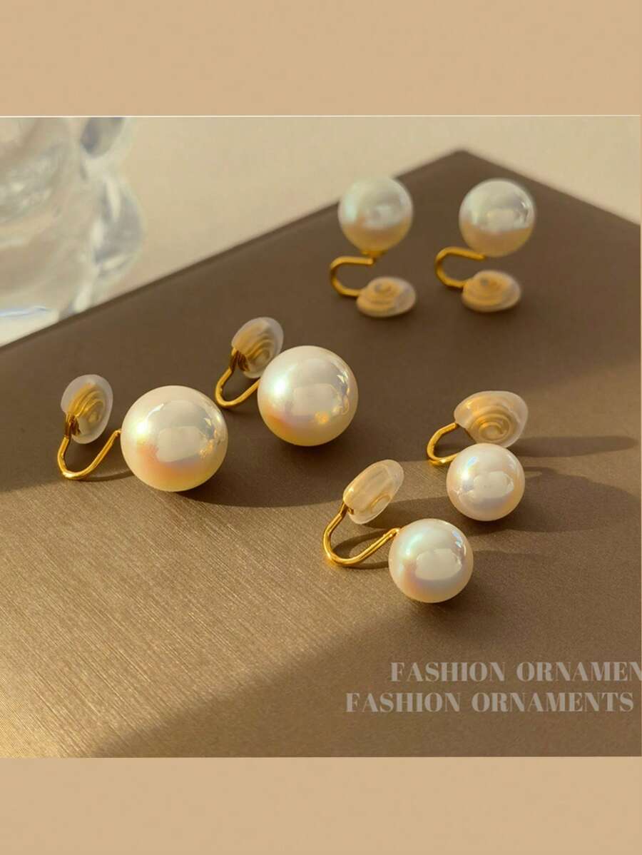 6 cặp/bộ Bông tai ngọc trai dạng kẹp, thích hợp cho nam và nữ, đeo hàng ngày - Vàng - Xem 1