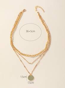 1入組時尚鋅合金圓盤裝飾分層鏈女士項鍊適合假日海灘裝飾 - 金色 - 查看 3