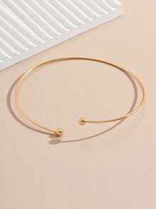 1入組時尚簡約鐵球裝飾開口頸鏈適合女士適合派對裝飾用品 - 金黃色 - 查看 2