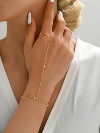 1入組時尚珠子裝飾連指手鏈適合女士適用於禮品