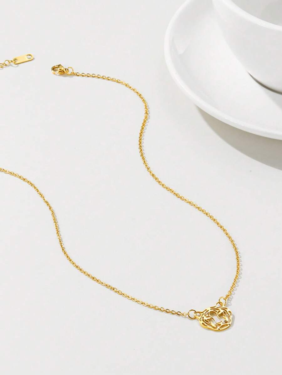 件不鏽鋼虎形鏤空吊墜項鍊，時尚百搭，鍍 18k 金，男女通用 - 彩色 - 查看 1